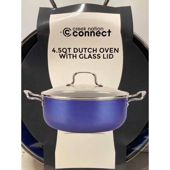 Dutch Oven 4.5 Qt with Glass Lid, Cobalt Blue Non-Stick Oven Safe Servappetit - Picture 3 of 4
